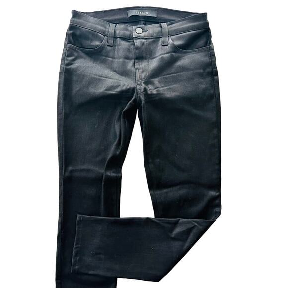 J Brand Black Coated Super Skinny Lacquered Jeans Size 27 Mid Rise Stretch - Picture 2 of 6